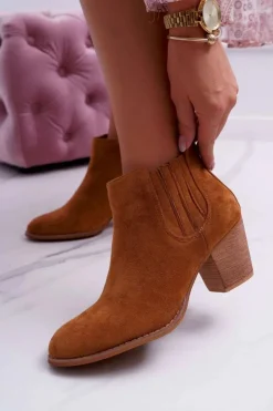 Discount Boto Botki Damskie Na Obcasie Zamszowe Camel Gomen