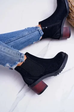 Damskie Buty Sergio Leone Botki Damskie Na Obcasie Sergio Leone Czarne BT702