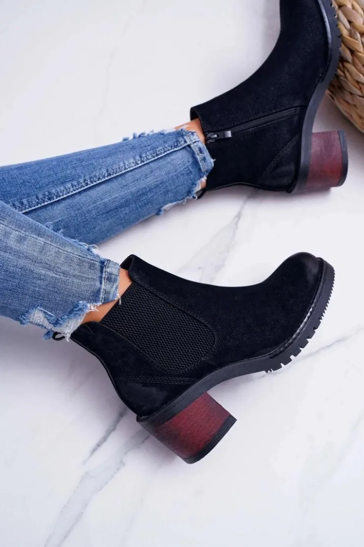 Damskie Buty Sergio Leone Botki Damskie Na Obcasie Sergio Leone Czarne BT702