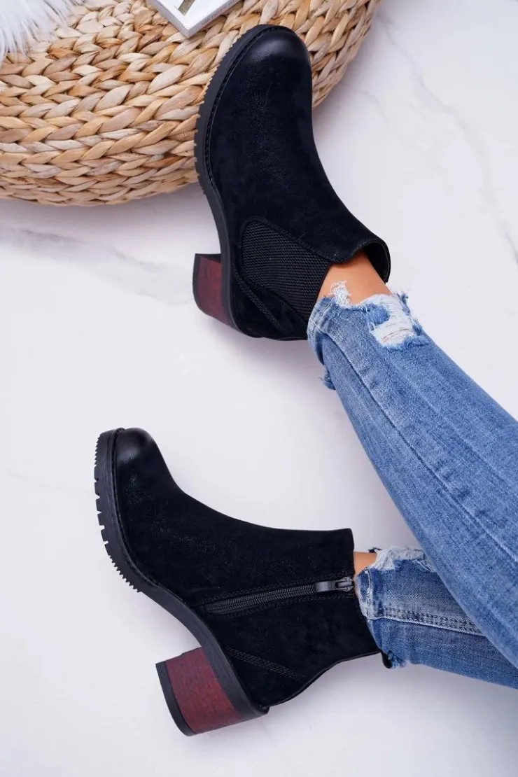 Damskie Buty Sergio Leone Botki Damskie Na Obcasie Sergio Leone Czarne BT702