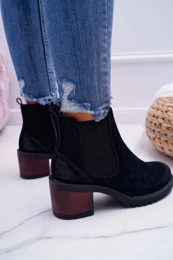 Damskie Buty Sergio Leone Botki Damskie Na Obcasie Sergio Leone Czarne BT702