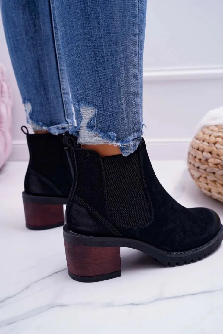 Damskie Buty Sergio Leone Botki Damskie Na Obcasie Sergio Leone Czarne BT702