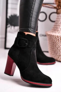 Buty Sergio Leone Botki Na Słupku|Czarne Botki*Botki Damskie Na Obcasie Sergio Leone Czarne BT533