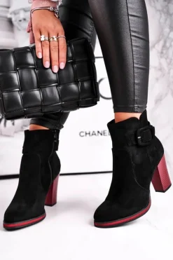 Buty Sergio Leone Botki Na Słupku|Czarne Botki*Botki Damskie Na Obcasie Sergio Leone Czarne BT533