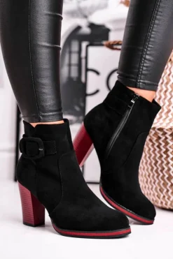 Buty Sergio Leone Botki Na Słupku|Czarne Botki*Botki Damskie Na Obcasie Sergio Leone Czarne BT533