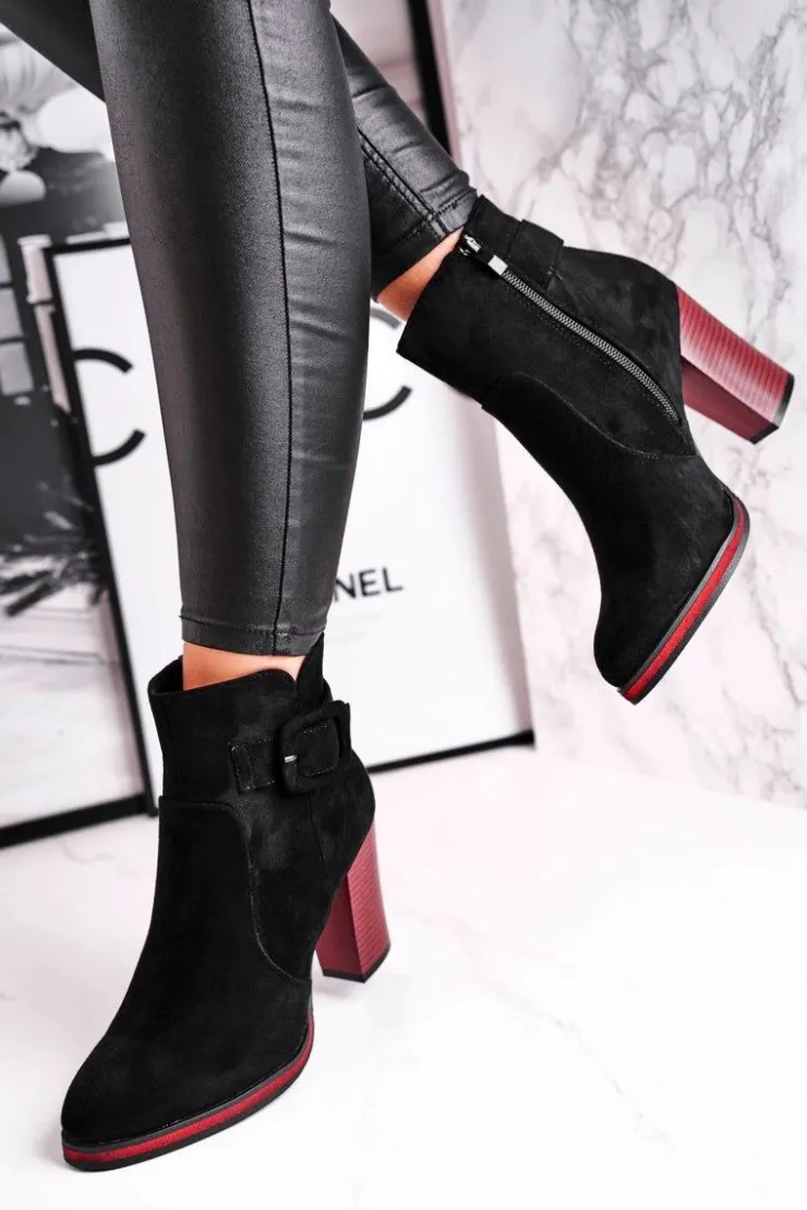 Buty Sergio Leone Botki Na Słupku|Czarne Botki*Botki Damskie Na Obcasie Sergio Leone Czarne BT533