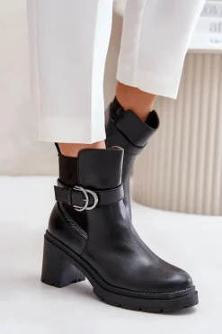 Outlet Boto Botki Damskie Na Obcasie Słupku Ocieplane Na Zamek Czarne Inabelle