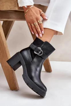 Outlet Boto Botki Damskie Na Obcasie Słupku Ocieplane Na Zamek Czarne Inabelle