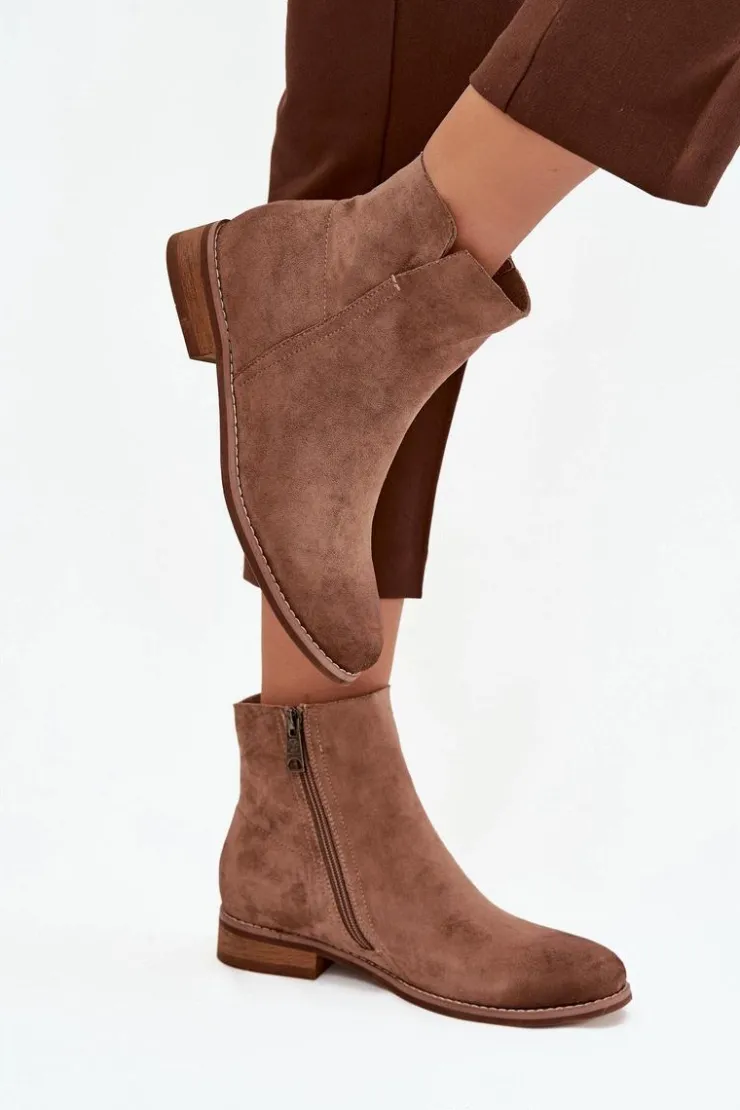 Buty damskie Vinceza Brązowe I Beżowe Botki|Botki Płaskie*Botki Damskie Na Płaskim Obcasie Vinceza 39961 Jasnobrązowe Brązowy