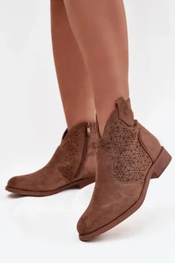 Discount Damskie buty S.Barski Botki Damskie Na Płaskim Obcasie S.Barski HY52-532 Brązowe Brązowy