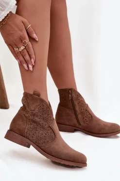 Discount Damskie buty S.Barski Botki Damskie Na Płaskim Obcasie S.Barski HY52-532 Brązowe Brązowy