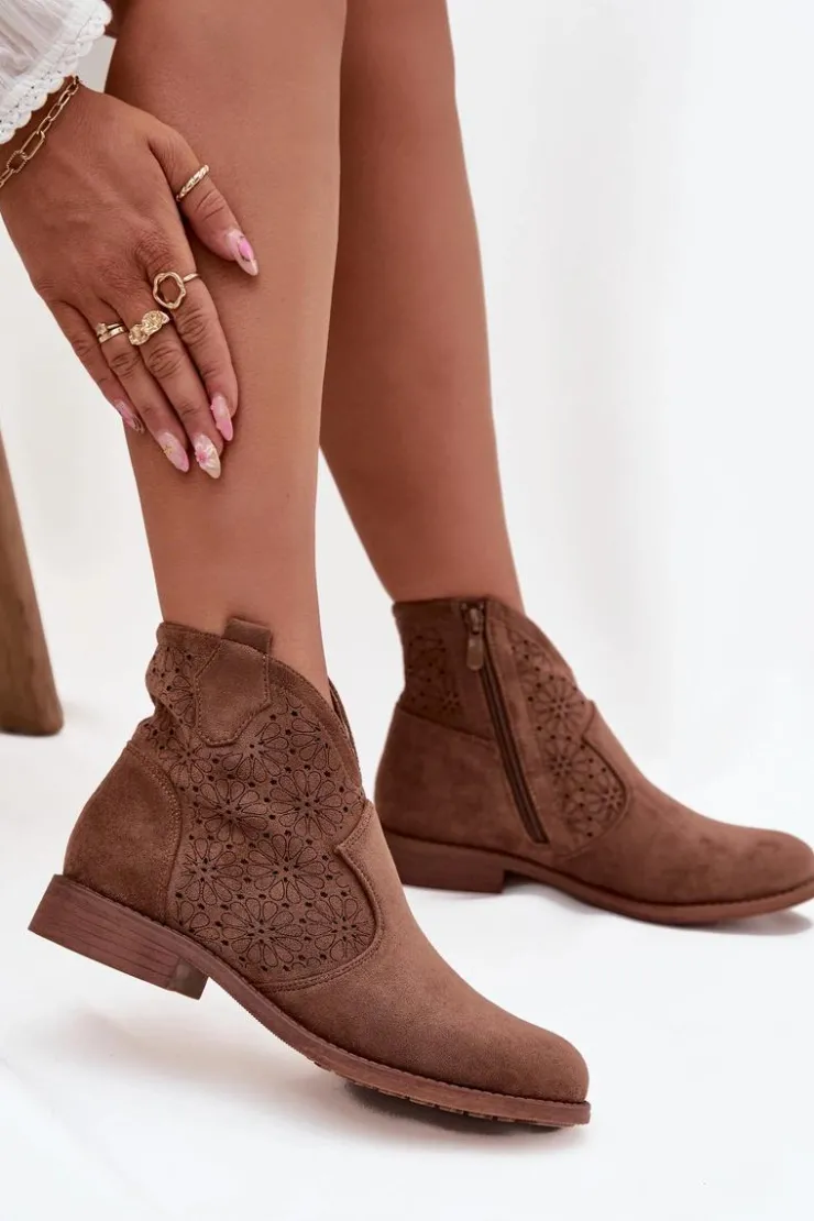 Discount Damskie buty S.Barski Botki Damskie Na Płaskim Obcasie S.Barski HY52-532 Brązowe Brązowy