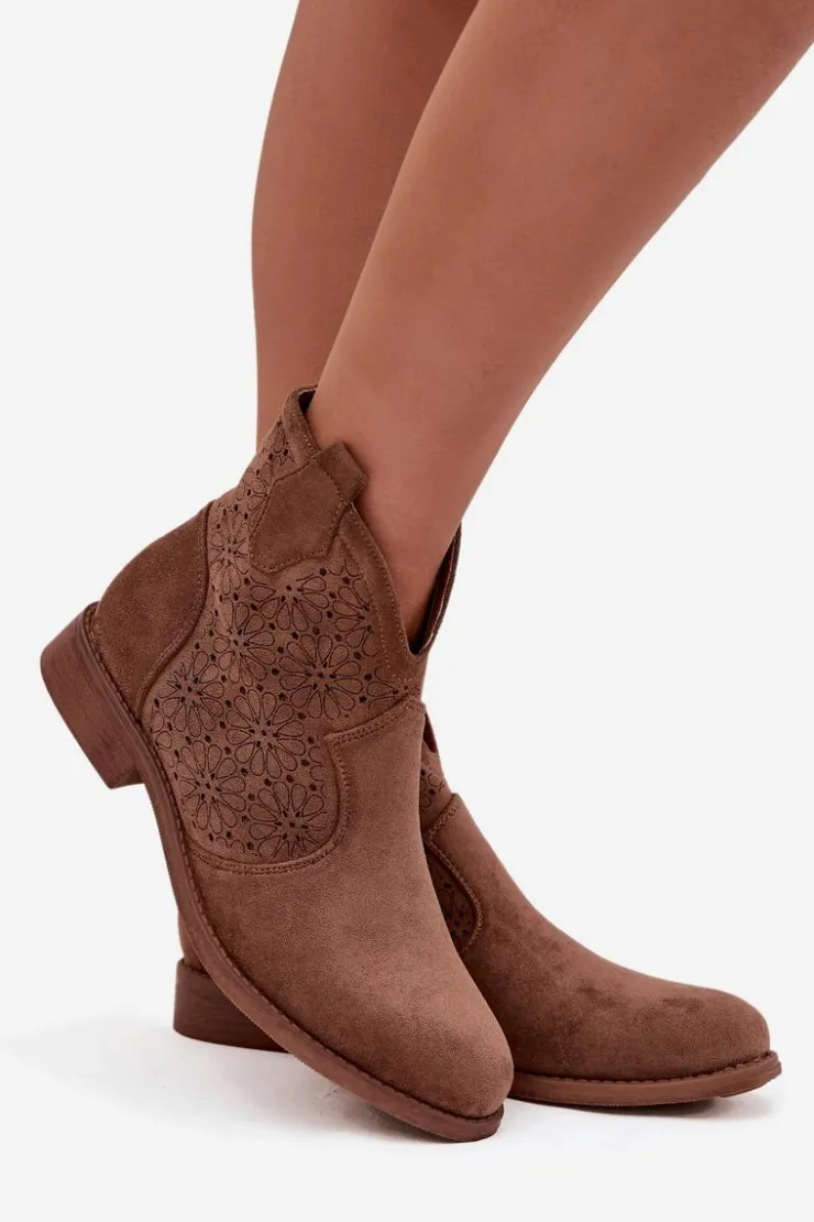 Discount Damskie buty S.Barski Botki Damskie Na Płaskim Obcasie S.Barski HY52-532 Brązowe Brązowy