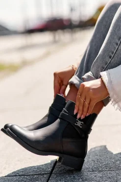 Damskie Boto Botki Damskie Na Płaskim Obcasie Czarne Noria