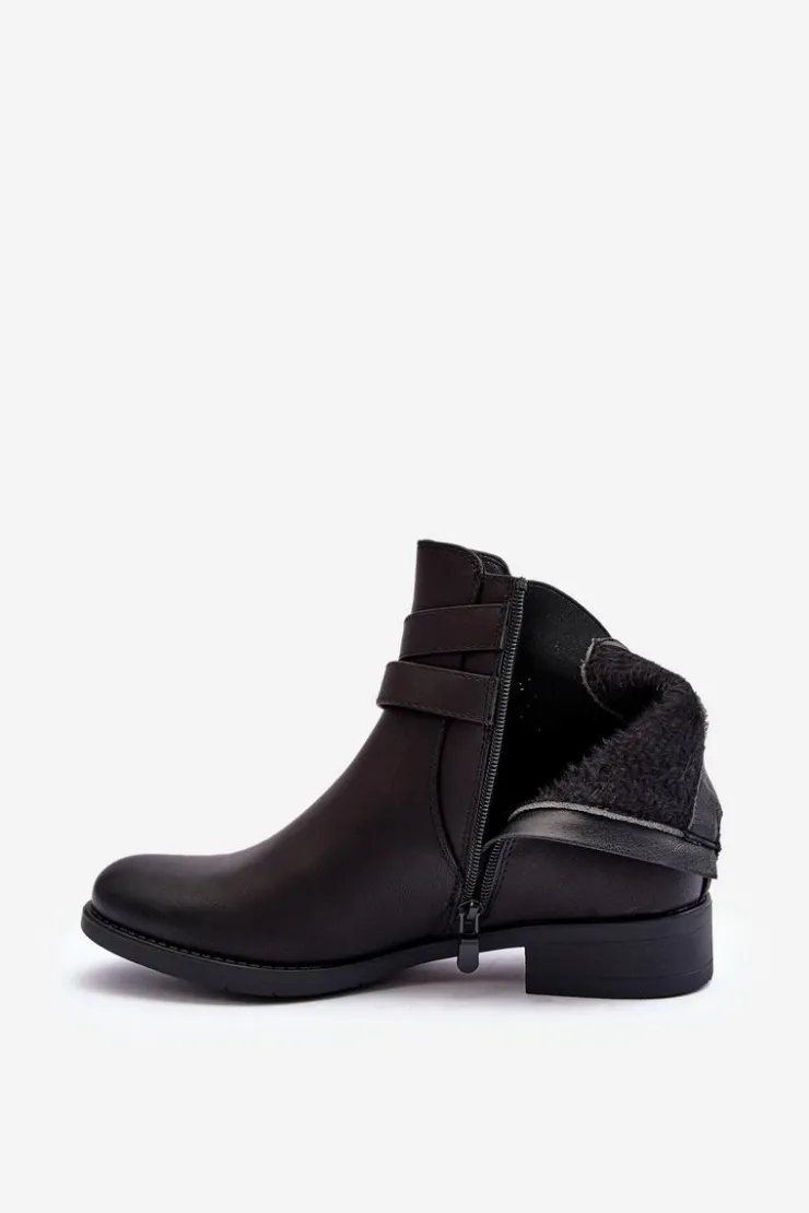 Damskie Boto Botki Damskie Na Płaskim Obcasie Czarne Noria