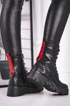 Boto Damskie Trapery|Botki Sznurowane*Botki Damskie Na Platformie Grunge Czarne Angels Rock