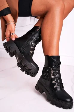 Sale Boto Botki Damskie Na Platformie Ocieplane Czarne Seul