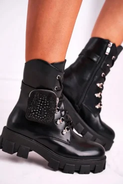 Sale Boto Botki Damskie Na Platformie Ocieplane Czarne Seul