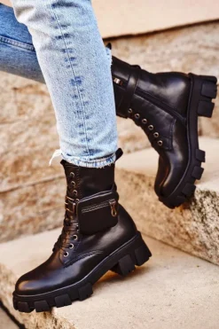 Damskie Damskie buty S.Barski Botki Damskie Na Platformie Ocieplane Czarne Verdem