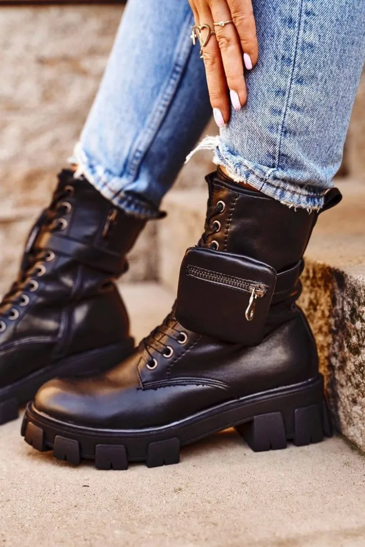 Damskie Damskie buty S.Barski Botki Damskie Na Platformie Ocieplane Czarne Verdem