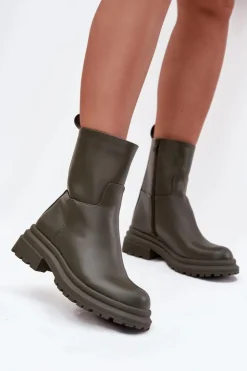 Damskie Boto Botki Damskie Na Platformie I Płaskim Obcasie Zielone Levira