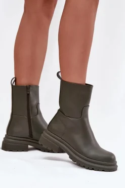 Damskie Boto Botki Damskie Na Platformie I Płaskim Obcasie Zielone Levira
