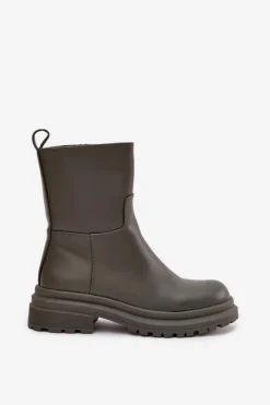 Damskie Boto Botki Damskie Na Platformie I Płaskim Obcasie Zielone Levira