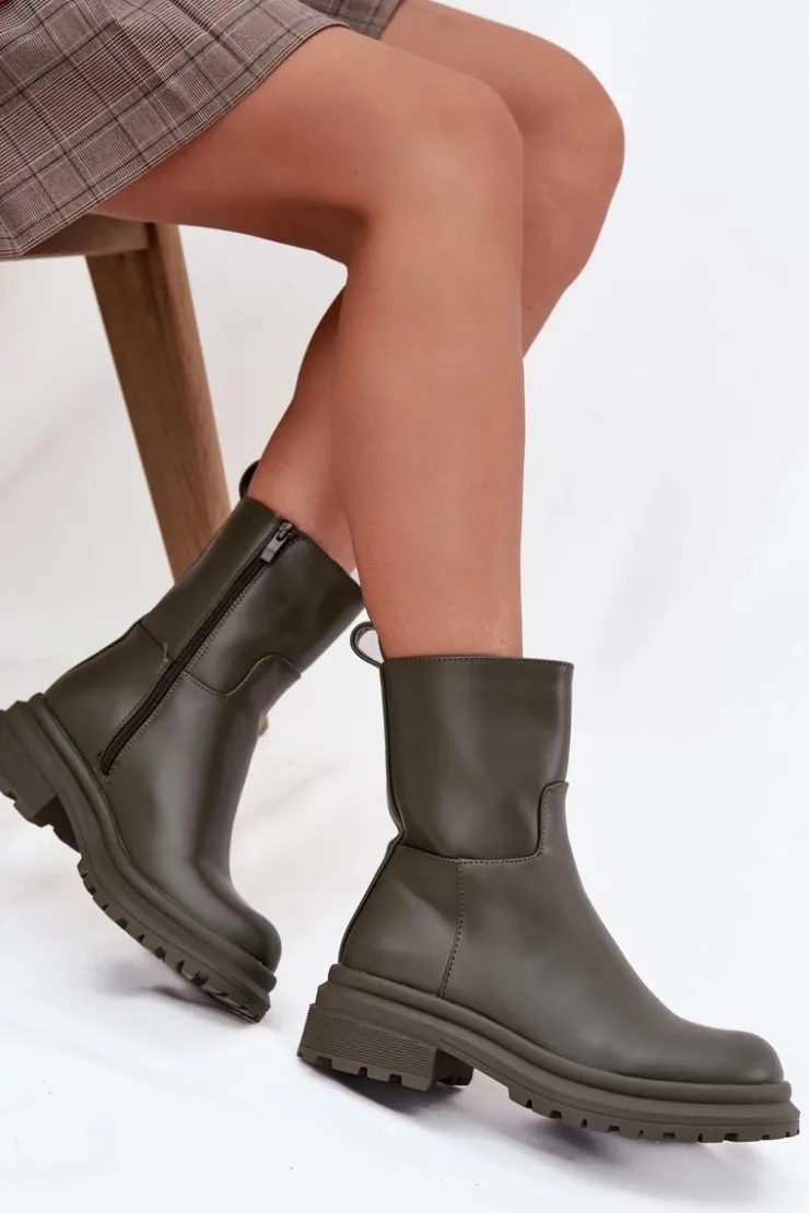 Damskie Boto Botki Damskie Na Platformie I Płaskim Obcasie Zielone Levira