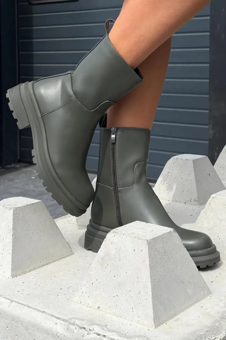 Damskie Boto Botki Damskie Na Platformie I Płaskim Obcasie Zielone Levira