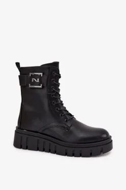 Damskie Boto Botki Damskie Na Platformie Z Ozdobnym Detalem Ocieplane Czarne Lyrana