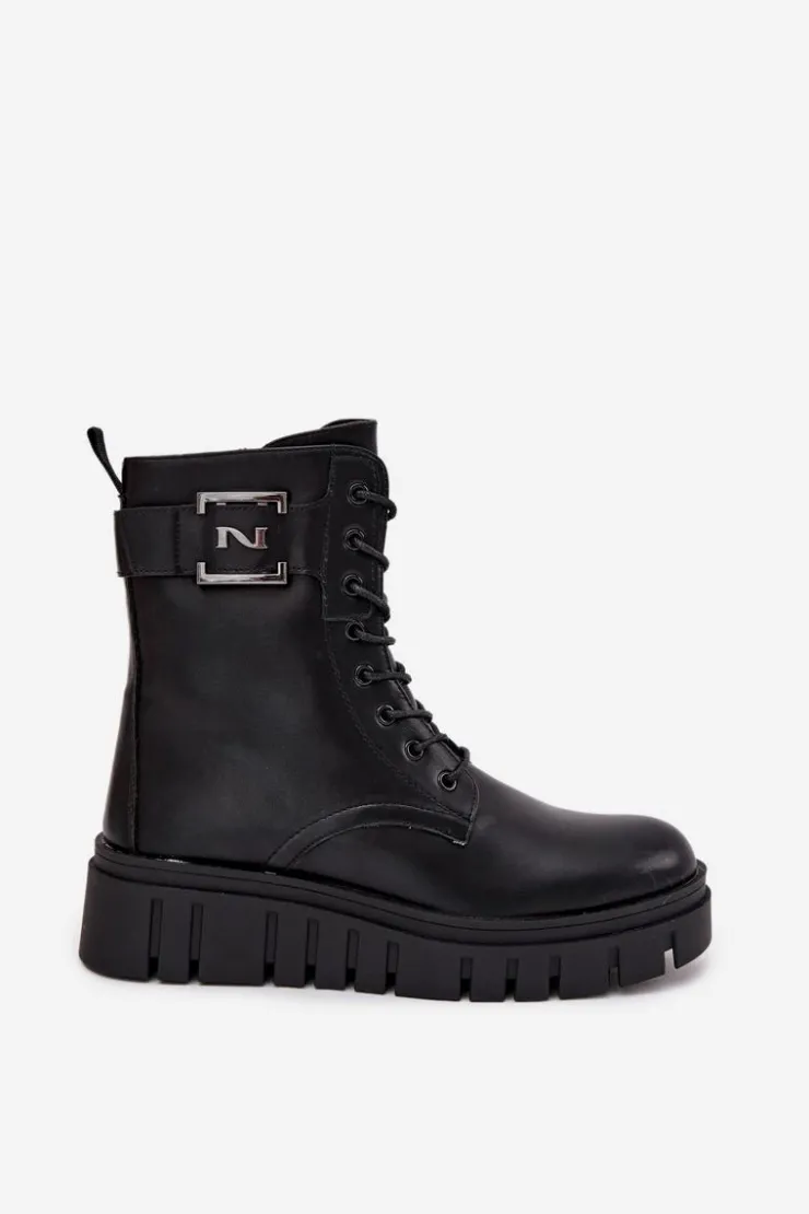 Damskie Boto Botki Damskie Na Platformie Z Ozdobnym Detalem Ocieplane Czarne Lyrana