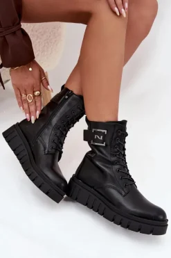 Damskie Boto Botki Damskie Na Platformie Z Ozdobnym Detalem Ocieplane Czarne Lyrana