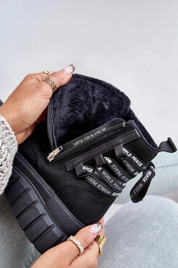 Evento Damskie Trapery|Botki Sznurowane*Botki Damskie Na Platformie Z Ozdobnym Sznurowaniem Czarne Edidda