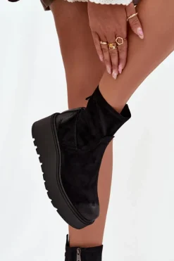 Damskie Buty damskie Vinceza Botki Damskie Na Platformie Ocieplane Vinceza 58596 Czarne