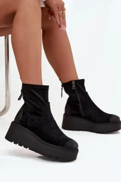 Damskie Buty damskie Vinceza Botki Damskie Na Platformie Ocieplane Vinceza 58596 Czarne