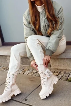 Damskie Boto Botki Damskie Na Platformie Ocieplane Beżowe Seul