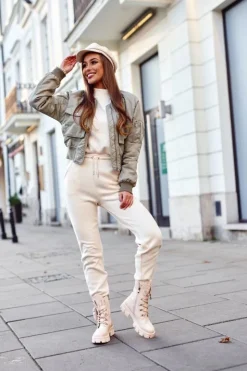 Damskie Boto Botki Damskie Na Platformie Ocieplane Beżowe Seul