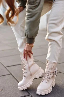 Damskie Boto Botki Damskie Na Platformie Ocieplane Beżowe Seul