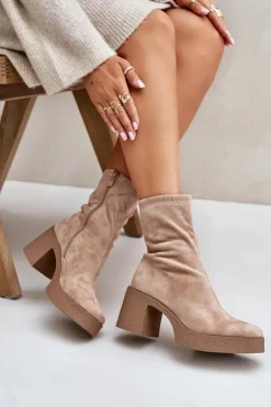 Damskie Damskie buty S.Barski Botki Damskie Na Platformie I Masywnym Obcasie S.Barski HY42-739 Beżowe