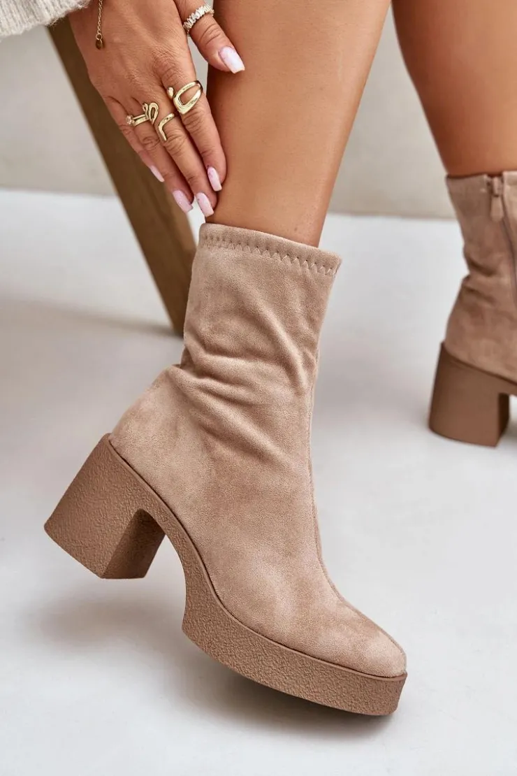 Damskie Damskie buty S.Barski Botki Damskie Na Platformie I Masywnym Obcasie S.Barski HY42-739 Beżowe