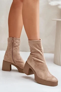 Damskie Damskie buty S.Barski Botki Damskie Na Platformie I Masywnym Obcasie S.Barski HY42-739 Beżowe