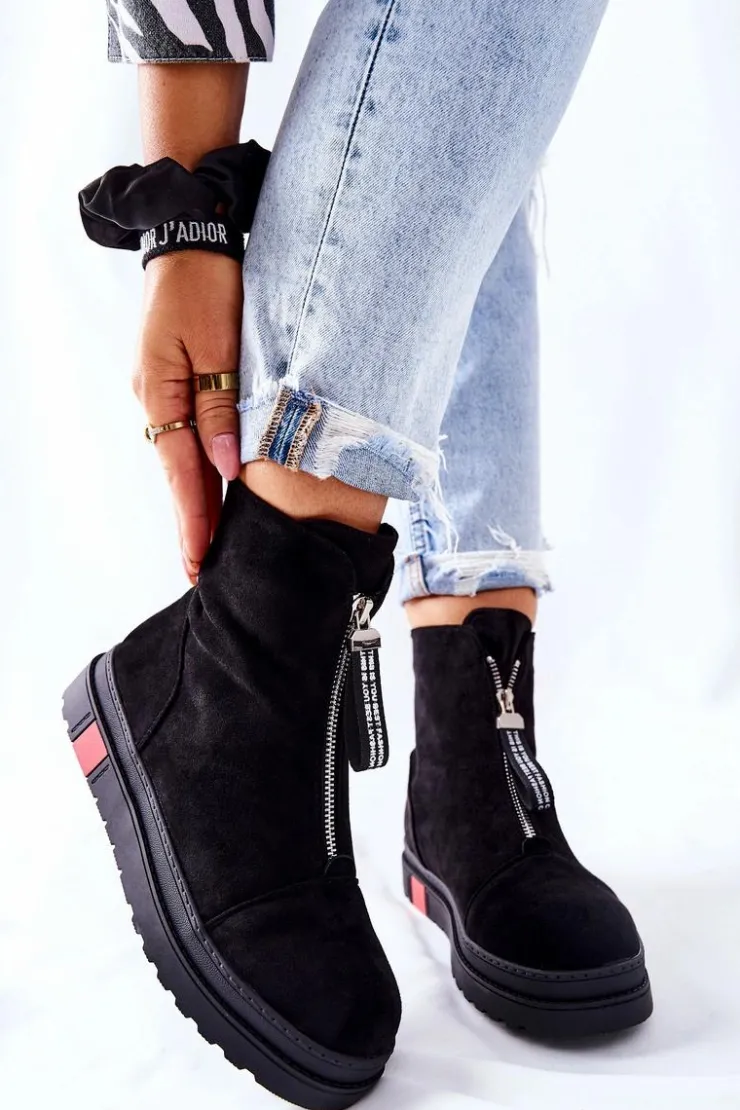 Damskie Boto Botki Damskie Na Platformie Czarne Charlee