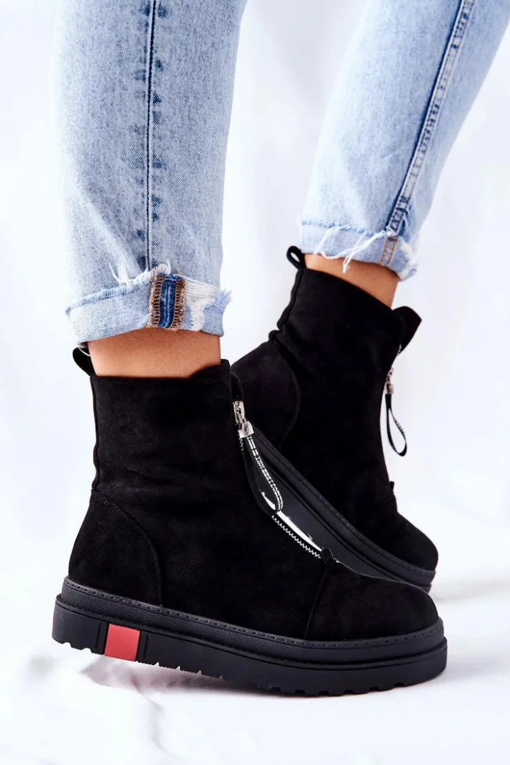 Damskie Boto Botki Damskie Na Platformie Czarne Charlee