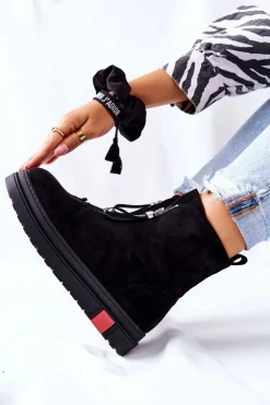 Damskie Boto Botki Damskie Na Platformie Czarne Charlee