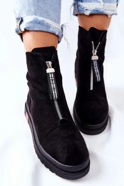 Damskie Boto Botki Damskie Na Platformie Czarne Charlee