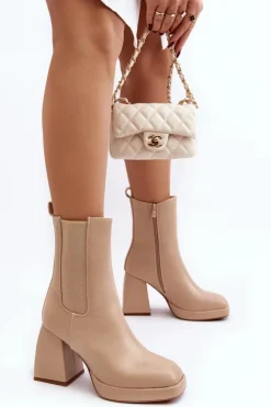 Boto Botki Ocieplane|Brązowe I Beżowe Botki*Botki Damskie Na Platformie I Obcasie Beżowe Stelares Beżowy