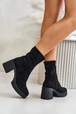 Sale Damskie buty S.Barski Botki Damskie Na Platformie I Masywnym Obcasie S.Barski HY42-739 Czarne