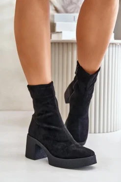 Sale Damskie buty S.Barski Botki Damskie Na Platformie I Masywnym Obcasie S.Barski HY42-739 Czarne