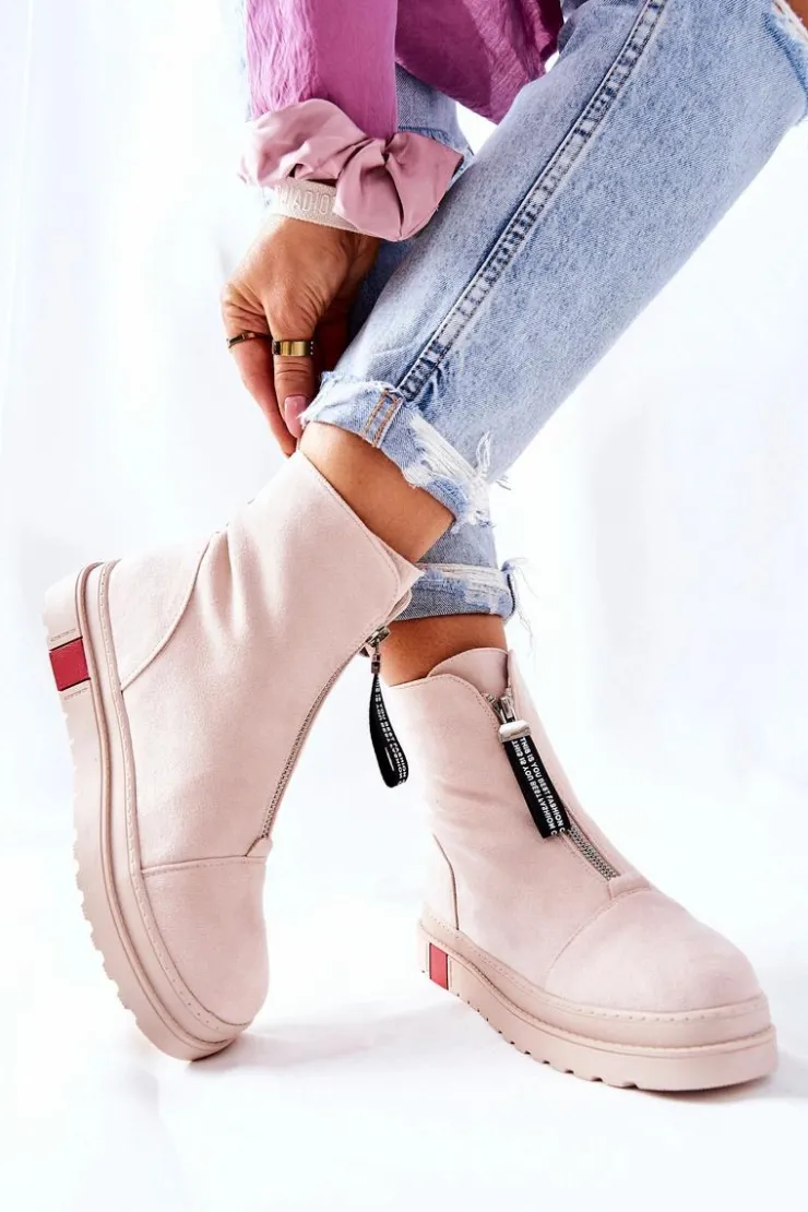 Boto Botki Damskie Na Platformie Beżowe Charlee