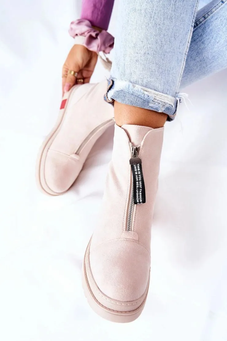 Boto Botki Damskie Na Platformie Beżowe Charlee